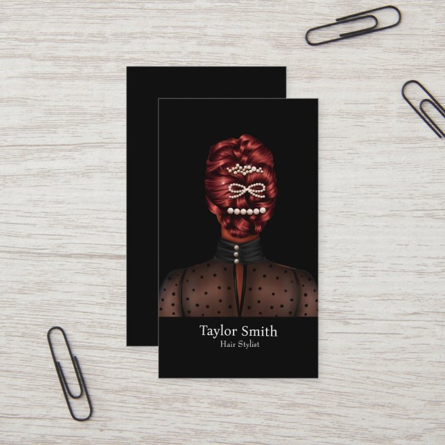 Modern Fashion Girl Hair Stylist Business Card (Front/Back In Situ)