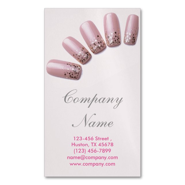 modern fashion girly beauty salon nail artist 	Magnetic business card (Front Vertical)