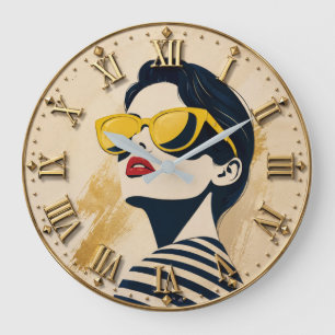 Modern Fashion Woman Gold Sunglasses Chic Glam Large Clock