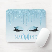 Modern Fashionable Blue Glitter Lashes Monogram