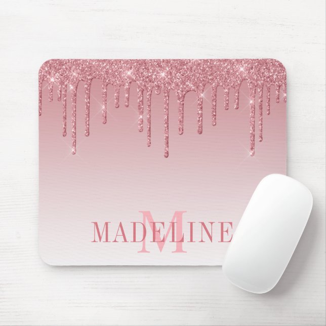 Modern Fashionable Dusty Pink Glitter Monogram Mouse Mat (With Mouse)