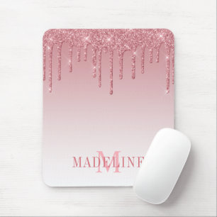 Modern Fashionable Dusty Pink Monogram Glitter Mouse Mat