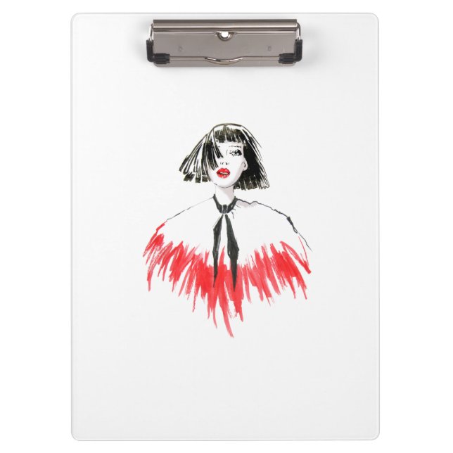 Modern Fashionable Girl Black and Red Trendy Clipboard (Front)