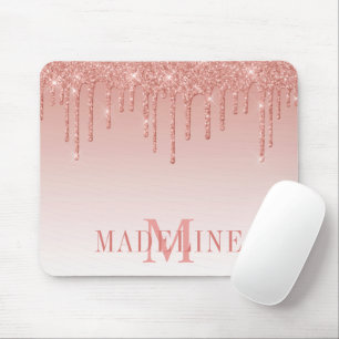 Modern Fashionable Glitter Rose Gold Monogram Mouse Mat