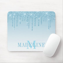 Modern Fashionable Light Blue Glitter Monogram