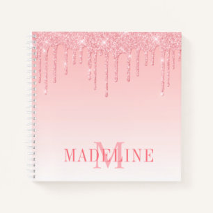 Modern Fashionable Pink Blush Glitter Monogram Notebook