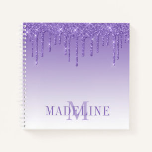 Modern Fashionable Purple Glitter Monogram Notebook