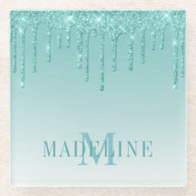 Modern Fashionable Teal Glitter Monogram