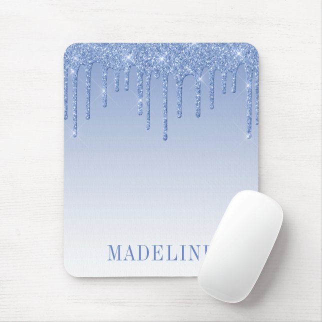 Modern Fashionable Trendy Dusty Blue Glitter Drip Mouse Mat (With Mouse)