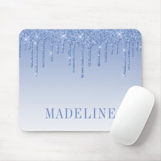 Modern Fashionable Trendy Dusty Blue Glitter Mouse Mat (With Mouse)