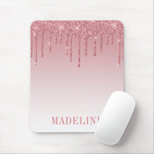 Modern Fashionable Trendy Dusty Pink Glitter Drip Mouse Mat