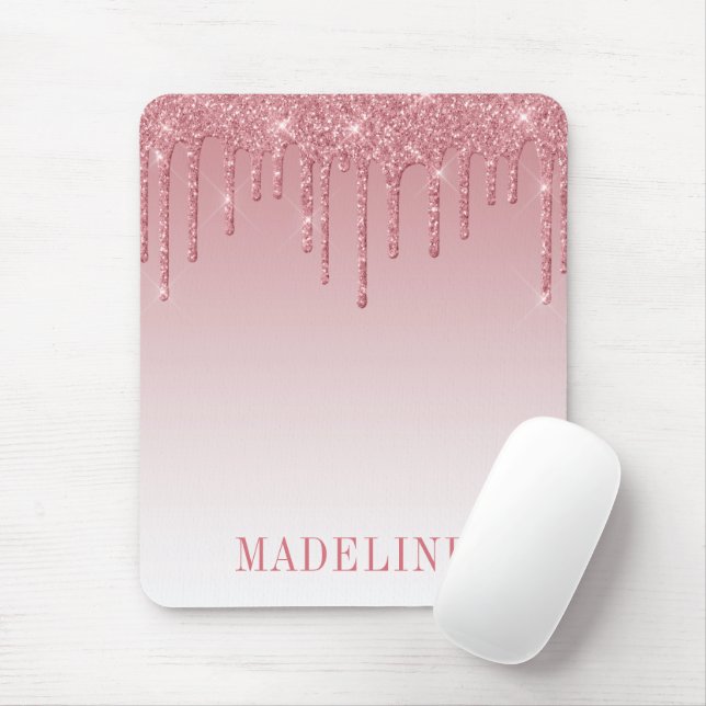 Modern Fashionable Trendy Dusty Pink Glitter Drip Mouse Mat (With Mouse)