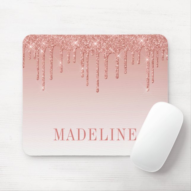 Modern Fashionable Trendy Glitter Rose Gold Mouse Mat (With Mouse)