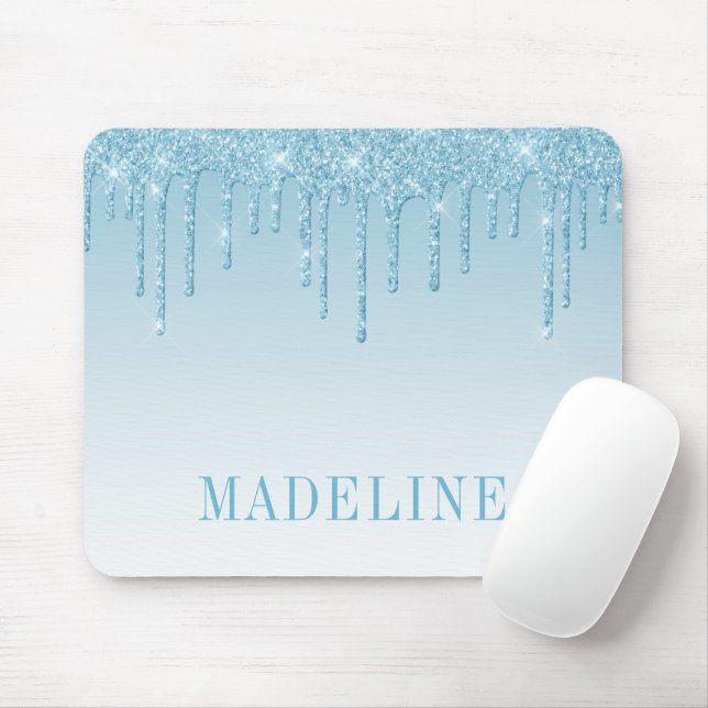 Modern Fashionable Trendy Light Blue Glitter Mouse Mat (With Mouse)
