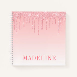 Modern Fashionable Trendy Pink Blush Glitter Drip Notebook