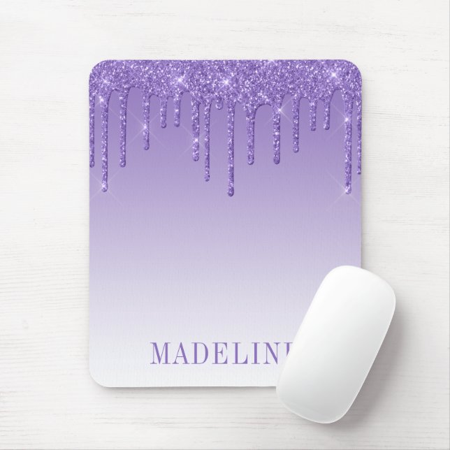 Modern Fashionable Trendy Purple Glitter Drip Mouse Mat (With Mouse)