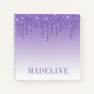 Modern Fashionable Trendy Purple Glitter Drip Notebook