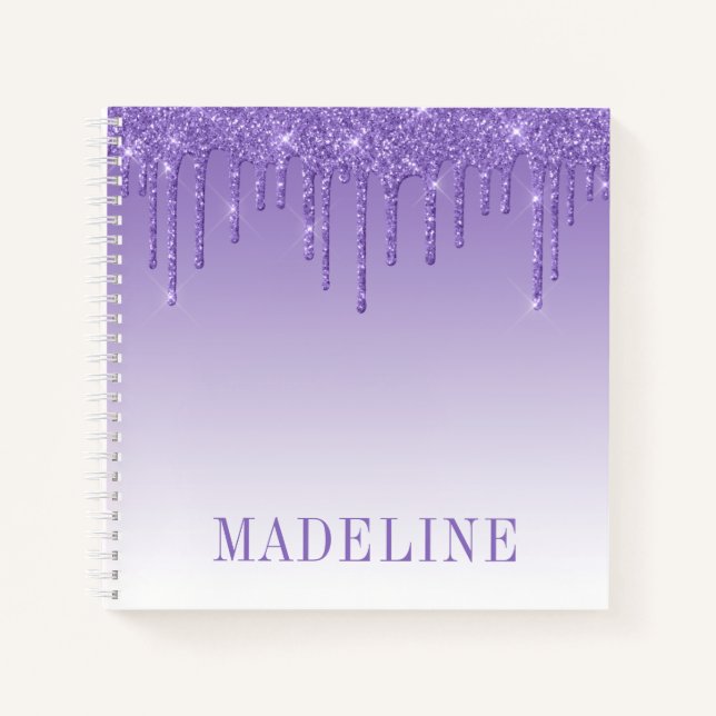 Modern Fashionable Trendy Purple Glitter Drip Notebook (Front)