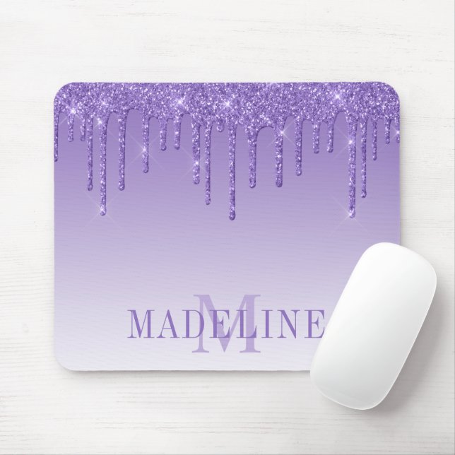 Modern Fashionable Trendy Purple Glitter Monogram Mouse Mat (With Mouse)