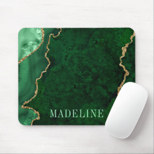 Modern Fashionable Watercolor Green Marble Geode Mouse Mat