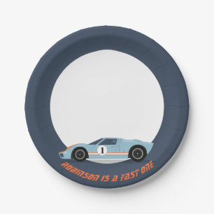 Modern Fast One Race Car Boy 1st Birthday Paper Plate