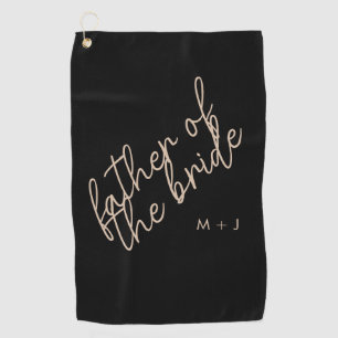 Modern Father of the Bride   Beige + Black Script Golf Towel