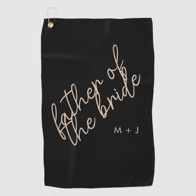 Modern Father of the Bride | Beige + Black Script Golf Towel (Front)