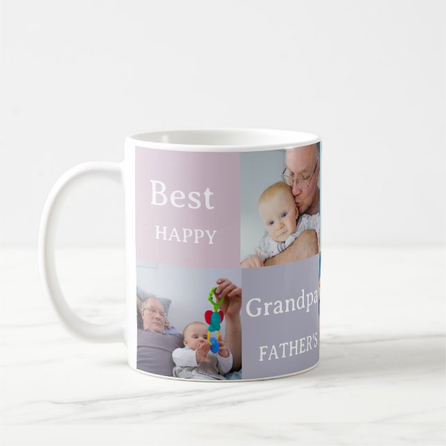 Modern Fathers Day Best Grandpa Ever 4 Photo Coffee Mug (Left)