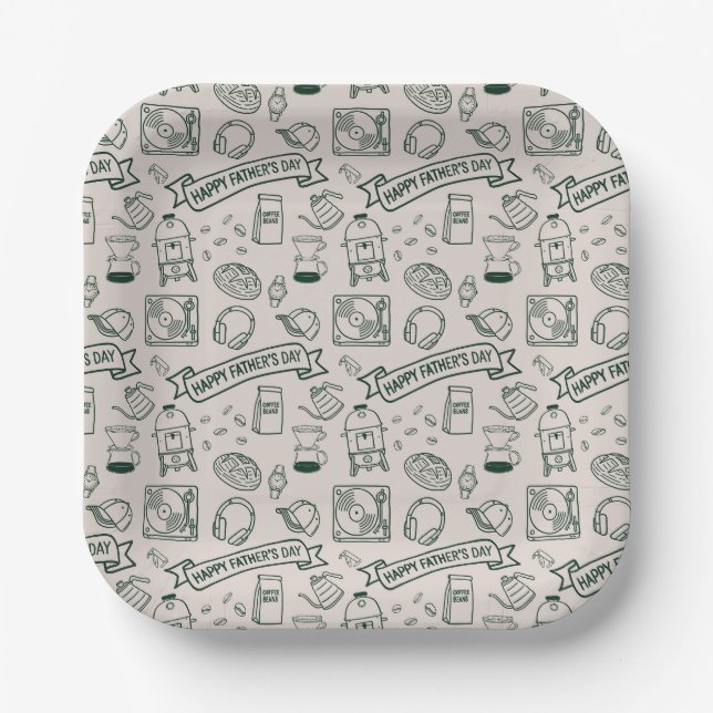 Modern Father's Day Doodle Pattern Millennial Dad Paper Plate (Front)