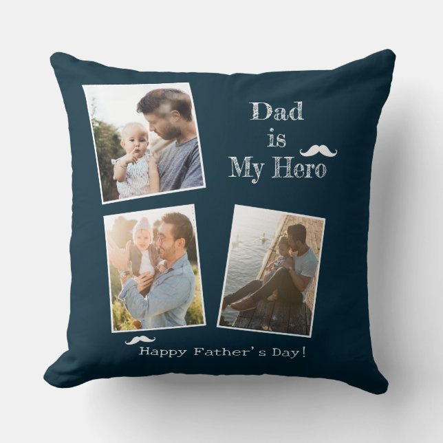 Modern Father's Day photo collage Throw Pillow (Front)
