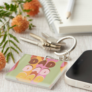 Modern Fathers Day Retro Pattern Dad Message Key Ring