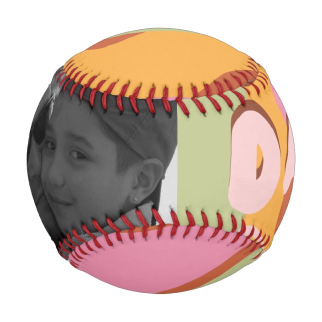 Modern Fathers Day Retro Pattern Dad Message Photo Baseball (Front)