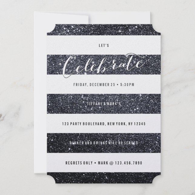 Modern Faux Black Glitter Party Invitation (Front)