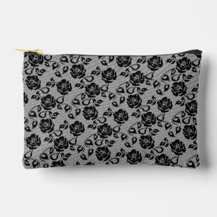Modern Faux Black Lace Fishnet Accessory Pouch