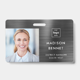 Modern Faux Black Metallic Corporate Photo ID Badge