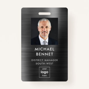 Modern Faux Black Metallic Corporate Photo ID ID Badge