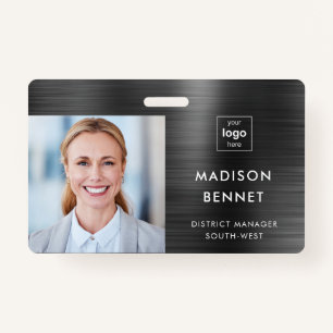 Modern Faux Black Metallic Corporate Photo ID  ID Badge