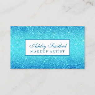 Modern faux blue glitterocean ombre makeup business card