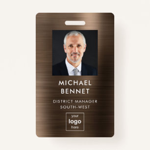 Modern Faux Bronze Metallic Corporate Photo ID ID Badge