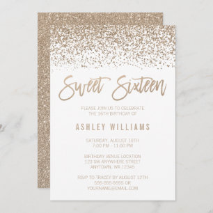 Modern Faux Champagne Glitter Sweet 16 Birthday Invitation