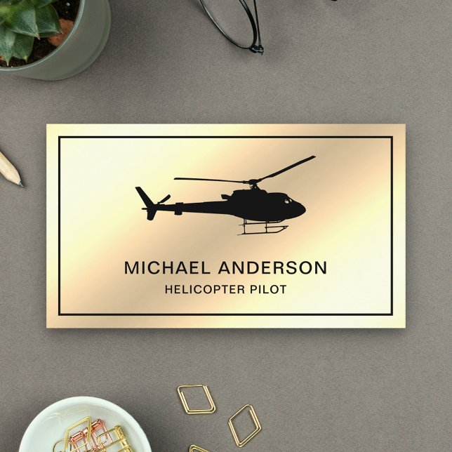 Modern Faux Cream Gold Foil Helicopter Pilot Business Card (Creator Uploaded)
