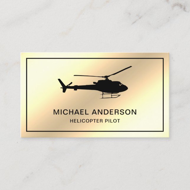 Modern Faux Cream Gold Foil Helicopter Pilot Business Card (Front)