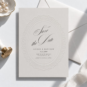 Modern Faux Embossed Calligraphy Oval Save The Date