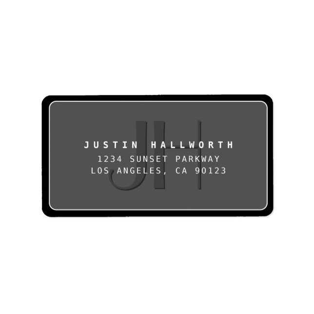 Modern Faux Embossed Monogrammed Business Address  Label (Front)