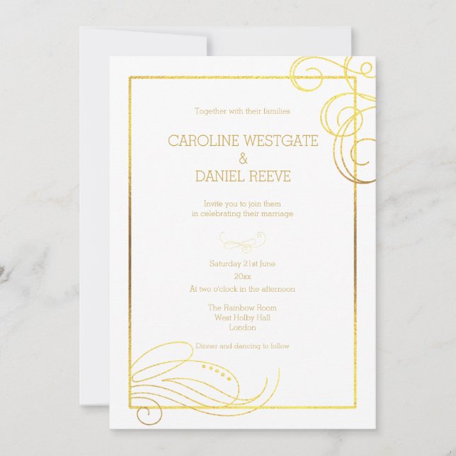 Modern Faux Foil Flourish Wedding Invitation (Front)