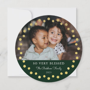 Modern Faux Foil Gold Dots Photo Ornament Green Holiday Card