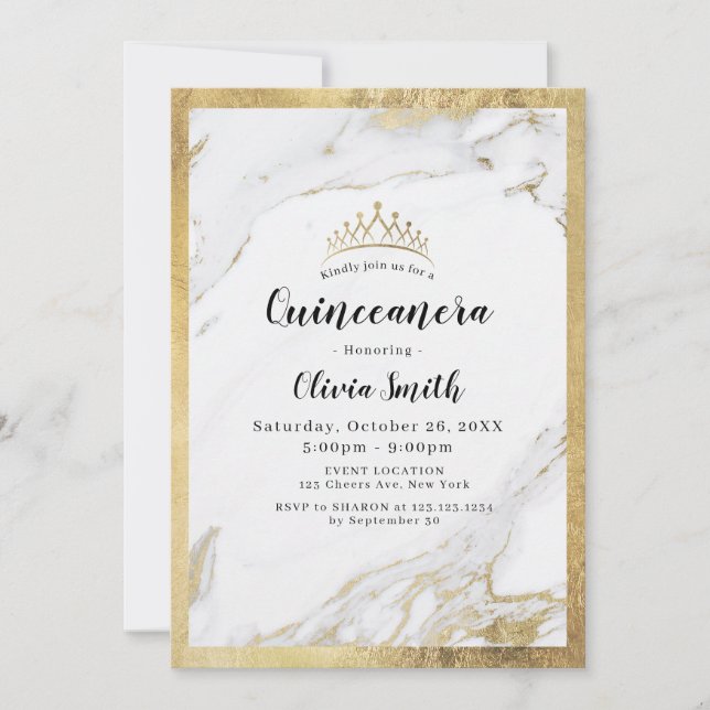 Modern faux gilded gold marble Quinceanera Invitation (Front)