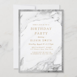 Modern faux gilded silver marble birthday party invitation
