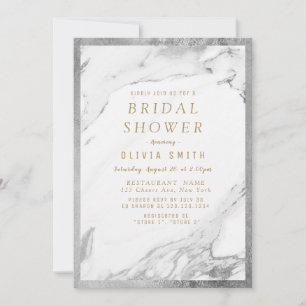 Modern faux gilded silver marble bridal shower invitation