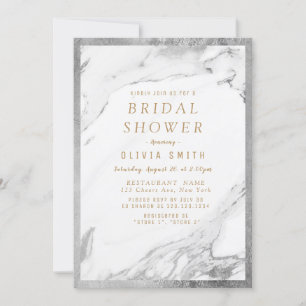 Modern faux gilded silver marble bridal shower invitation